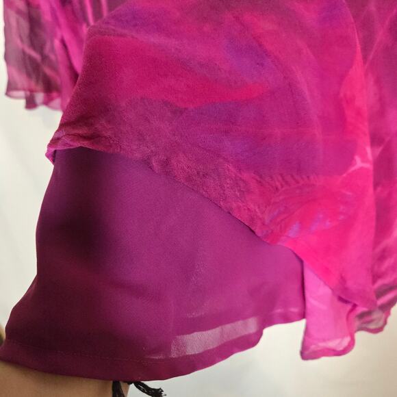 Vtg NYC Design Co Silk Ruffle Bias Cut Top Pink Magenta 2X Romantic Y2K Feminine - Picture 5 of 7